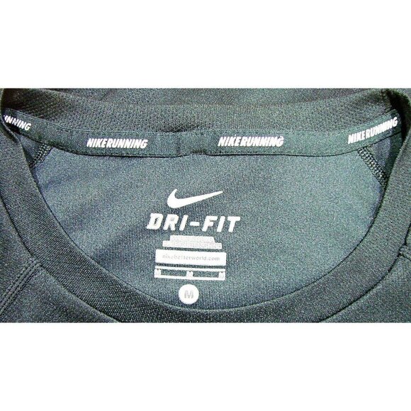 Mens Nike Running Dri FIT Shirt Black with Neon Yellow Reflectors Poly Mesh Sz M - Picture 5 of 11